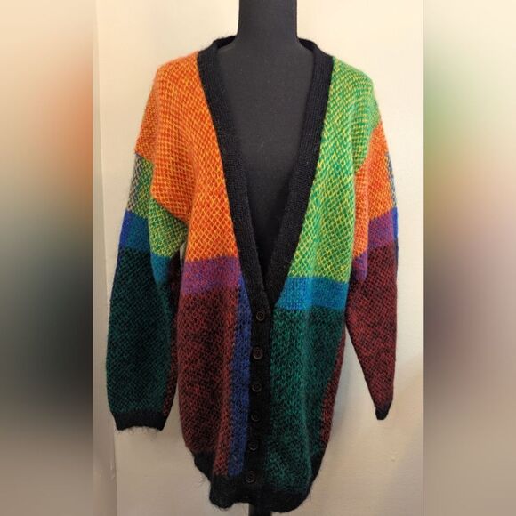 VTG 80s Claudia D. Mohair Preppy Academia Cozycore Maximalist Cardigan Sweater M - Picture 1 of 8